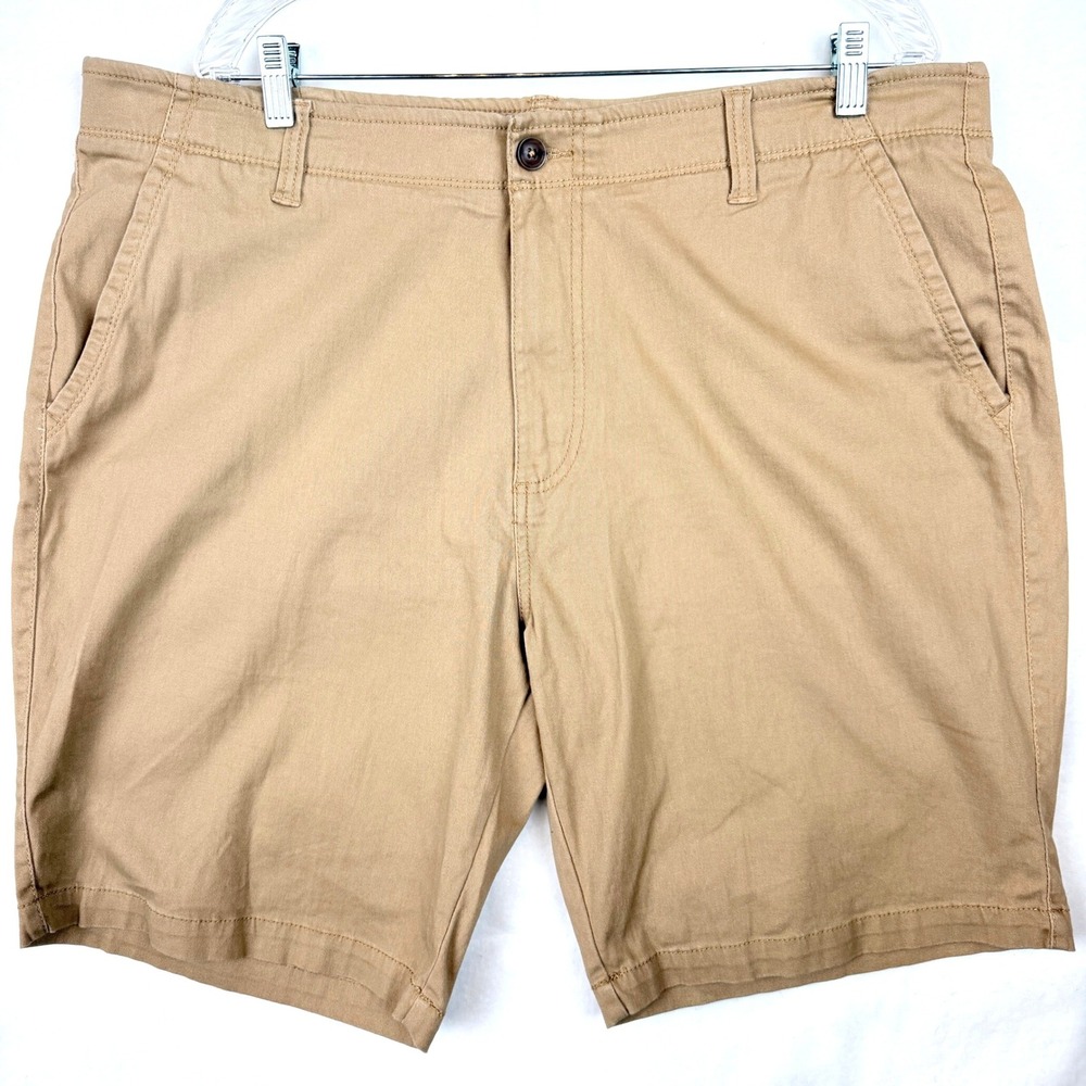 Iron Flex Men's 40 Boardwalk Khaki Chino Shorts Stretch Cotton Flat Front 10"